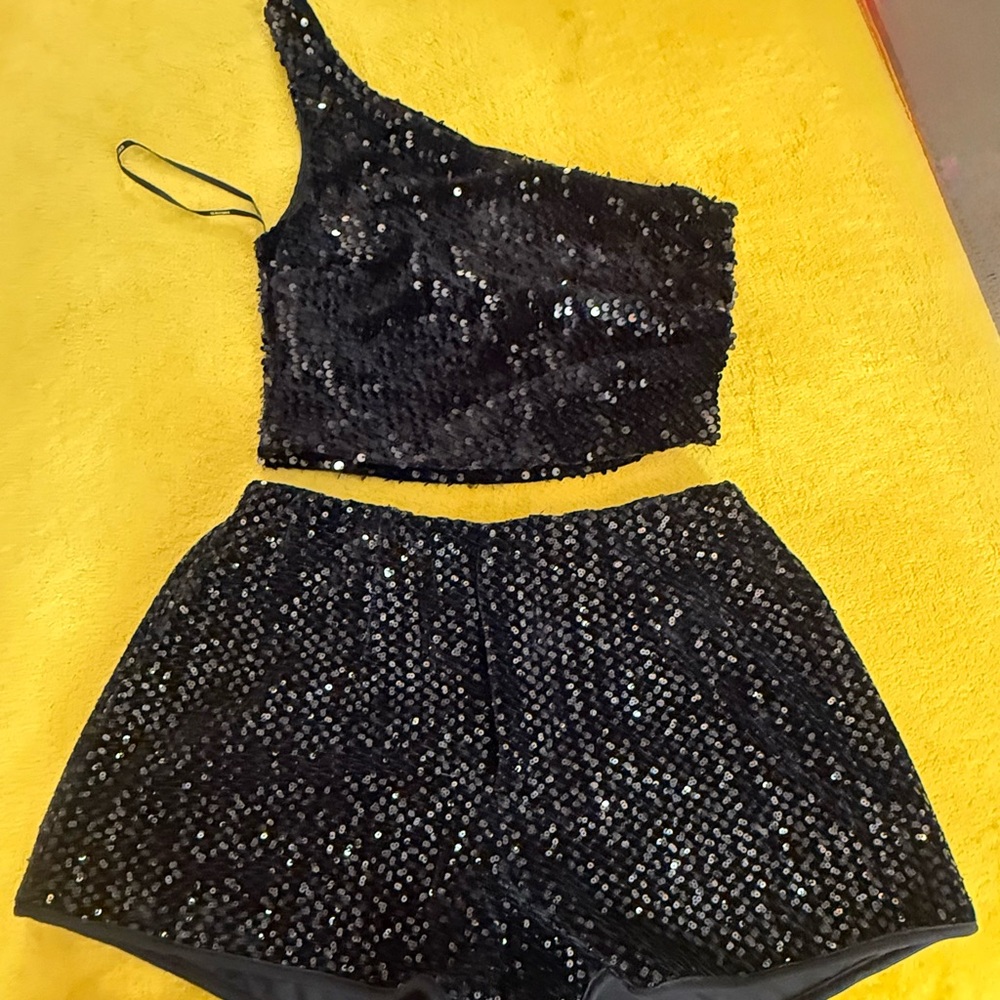 Forever 21 Black Sequin top and shorts